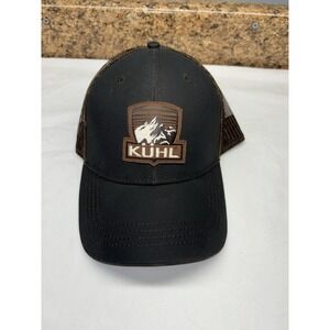 Kuhl Men's Hat Trucker Black Snapback Mesh‎ Adjustable Mountains Leather Patch
